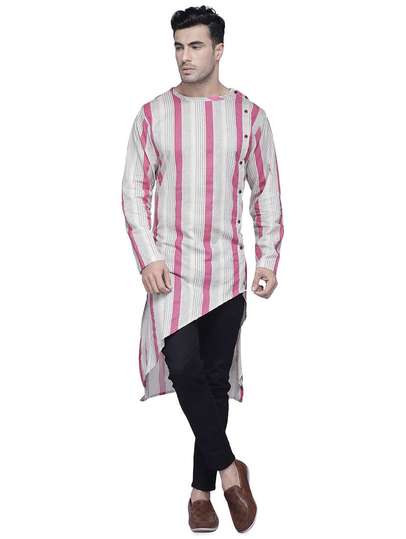 pink striped asymmetric kurta