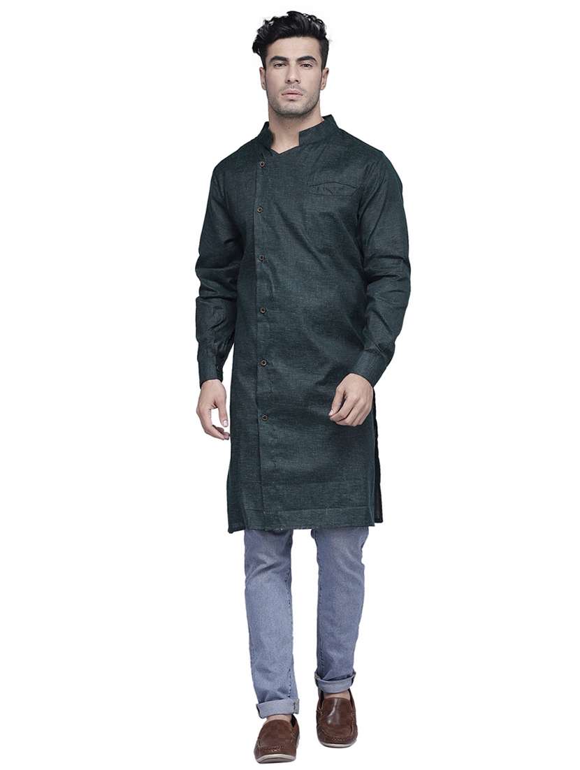 green solid long kurta
