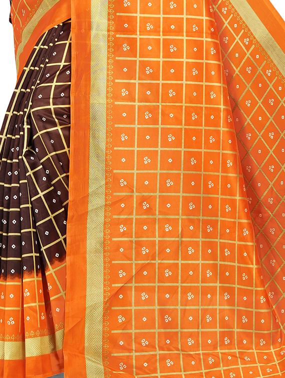 women's checks coffee brown colored saree with blouse - 16939748 - Standard Image - 2