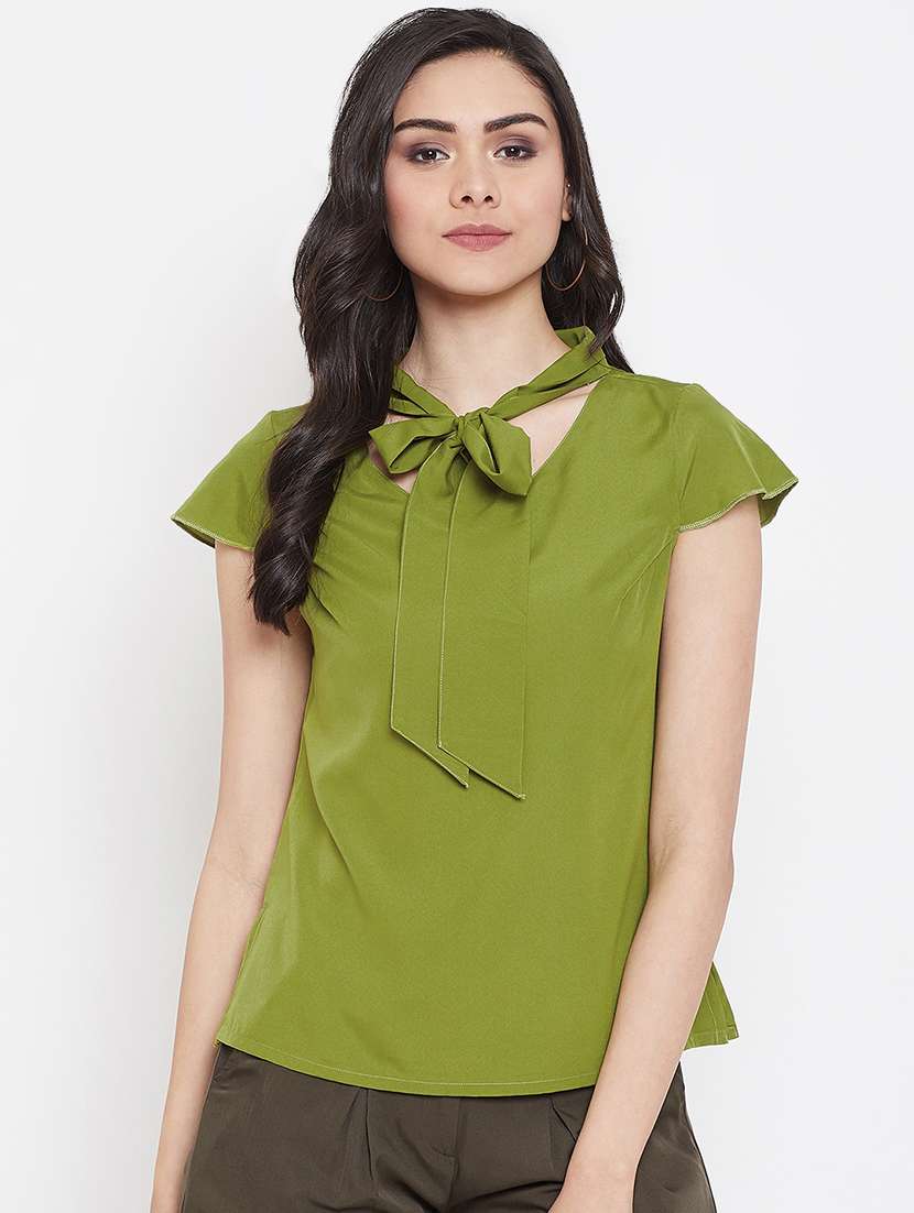 tie up neck solid top 