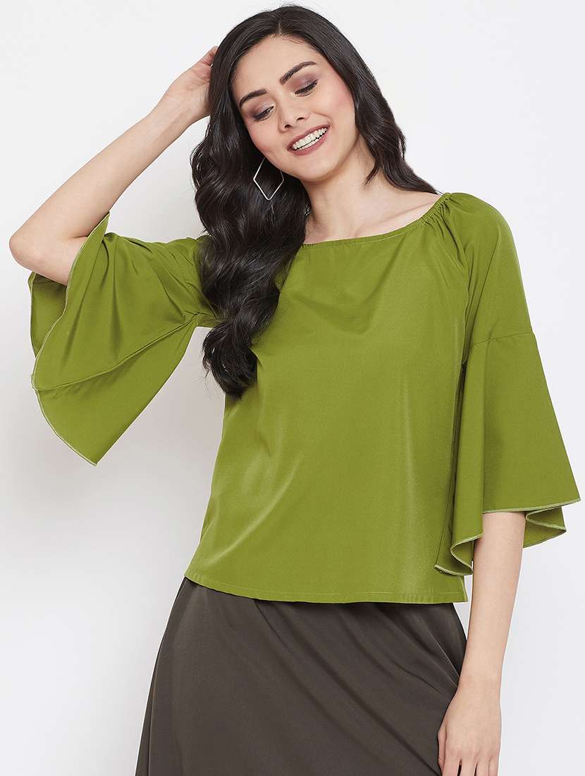 bell sleeved boat neck top 