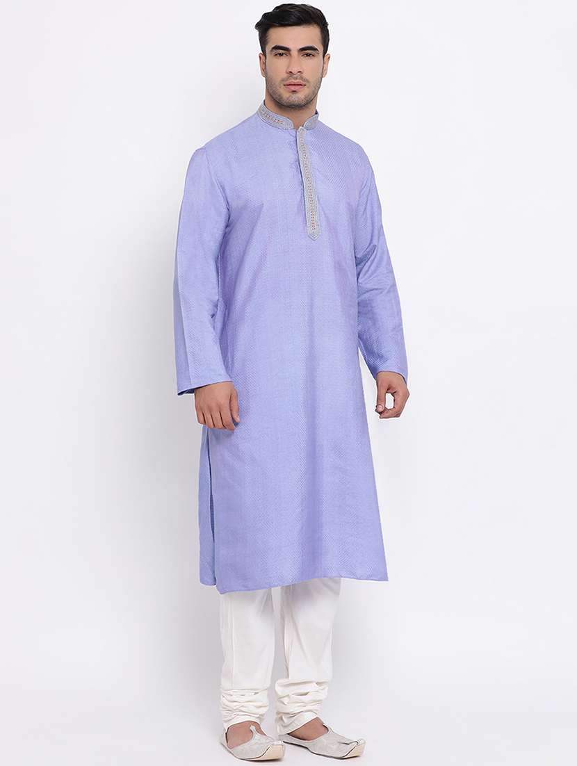 purple self design silk blend long kurta - 16942358 - Standard Image - 2