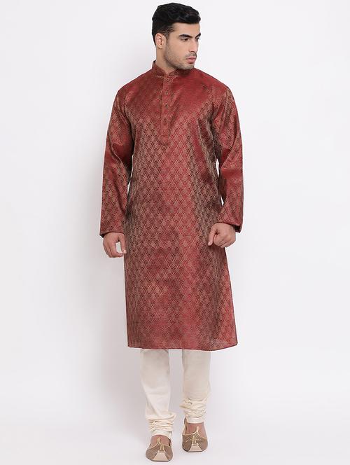 men self design mandarin neck long kurta - 16942366 - Standard Image - 0