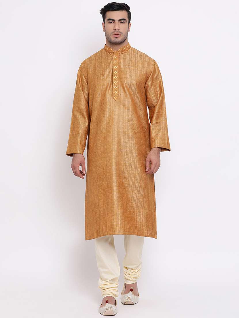 men self design mandarin neck long kurta