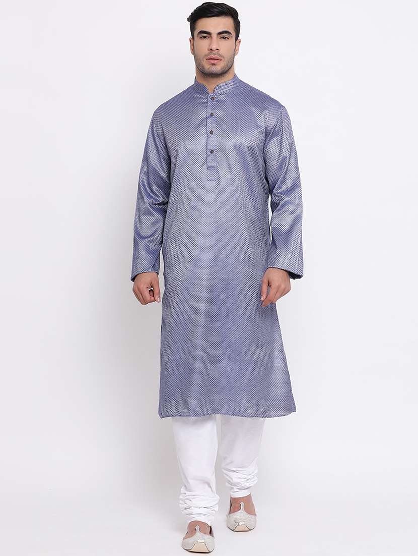 blue jacquard long kurta
