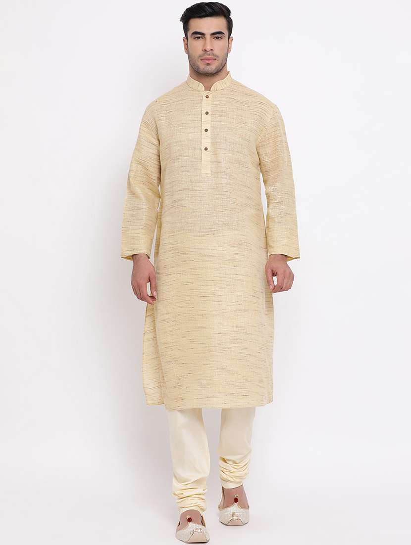 beige solid khadi cotton long kurta