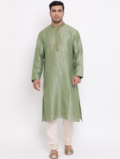 green self design long kurta with embroidered neckline - 16942384 - Standard Image - 0