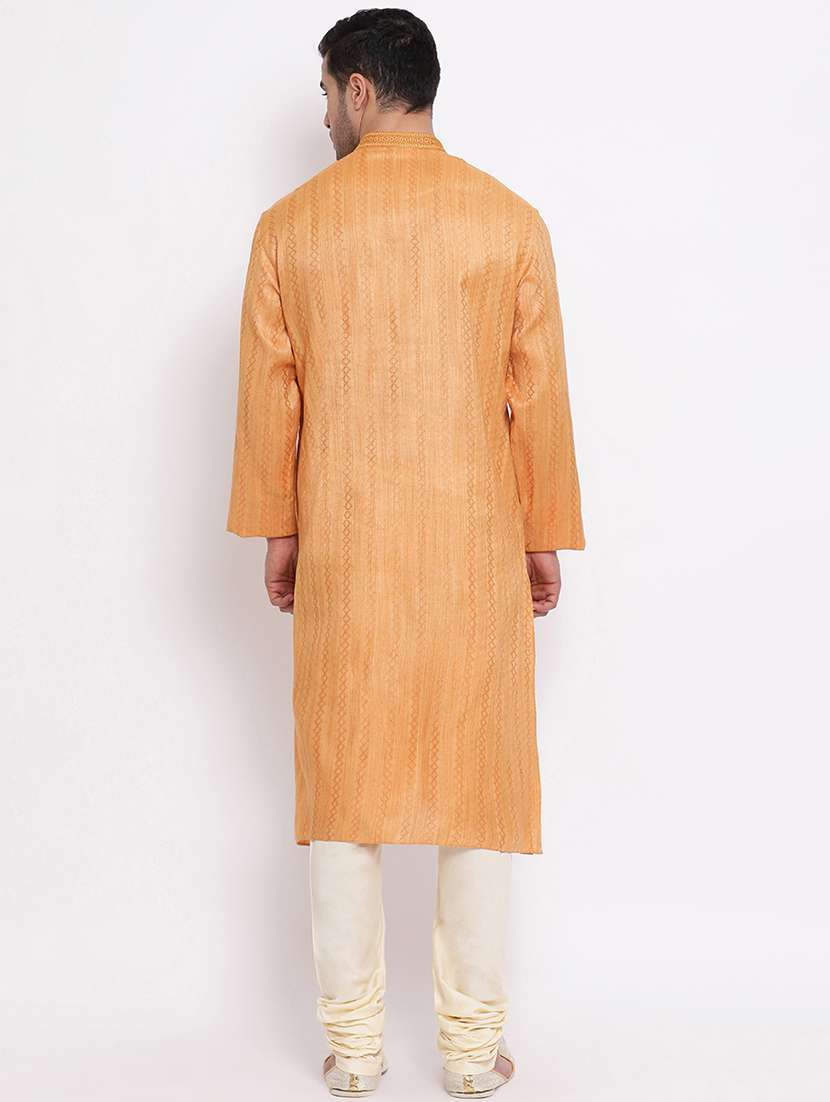 orange self design long kurta with embroidered neckline - 16942385 -  Standard Image - 2