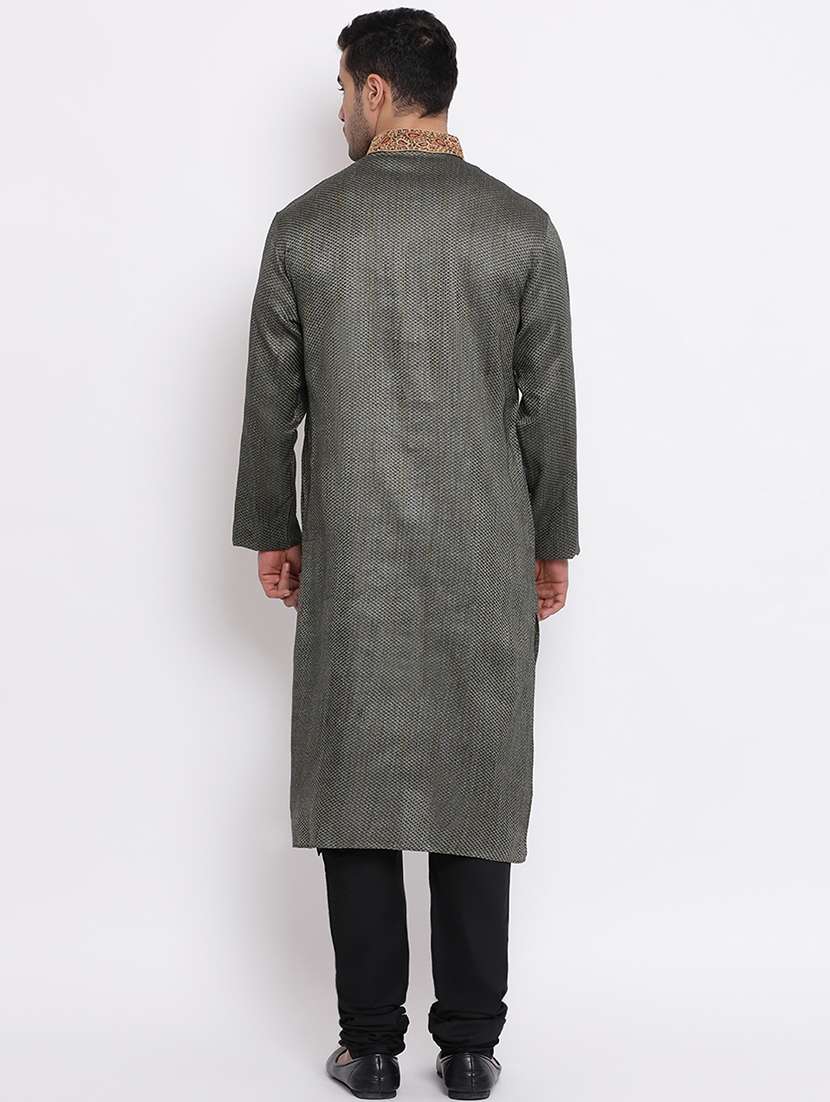 black jacquard long kurta with embroidered neckline - 16942387 -  Standard Image - 2