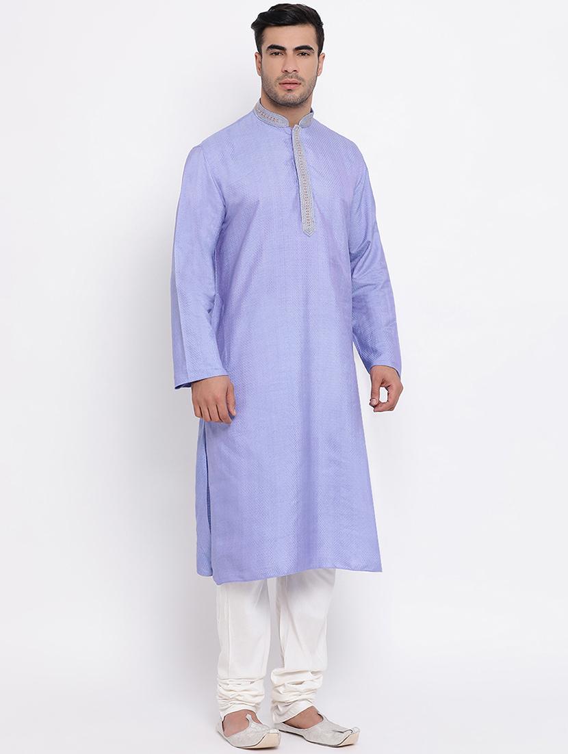 purple self design silk blend kurta churidar set - 16943226 - Standard Image - 2