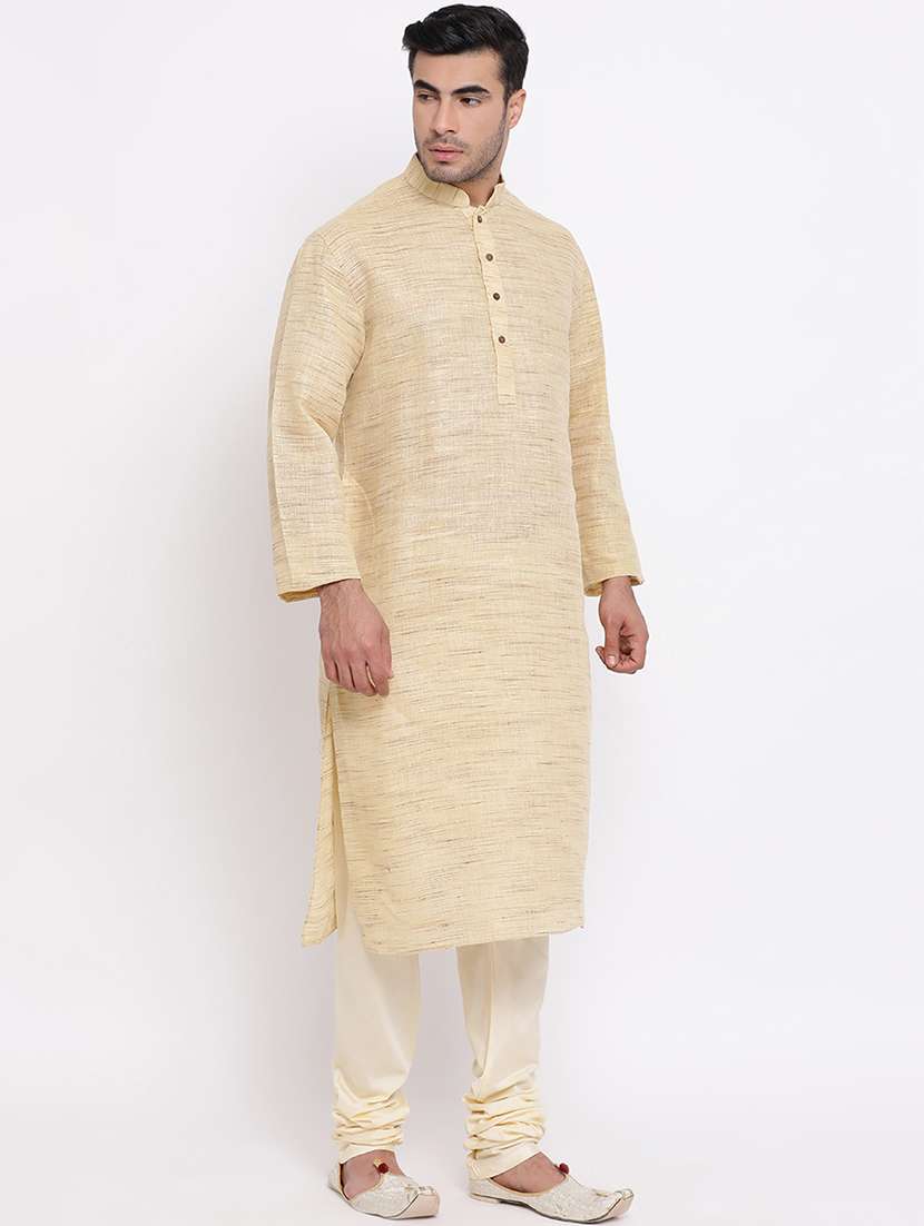 beige solid khadi kurta churidar set - 16943235 - Standard Image - 2