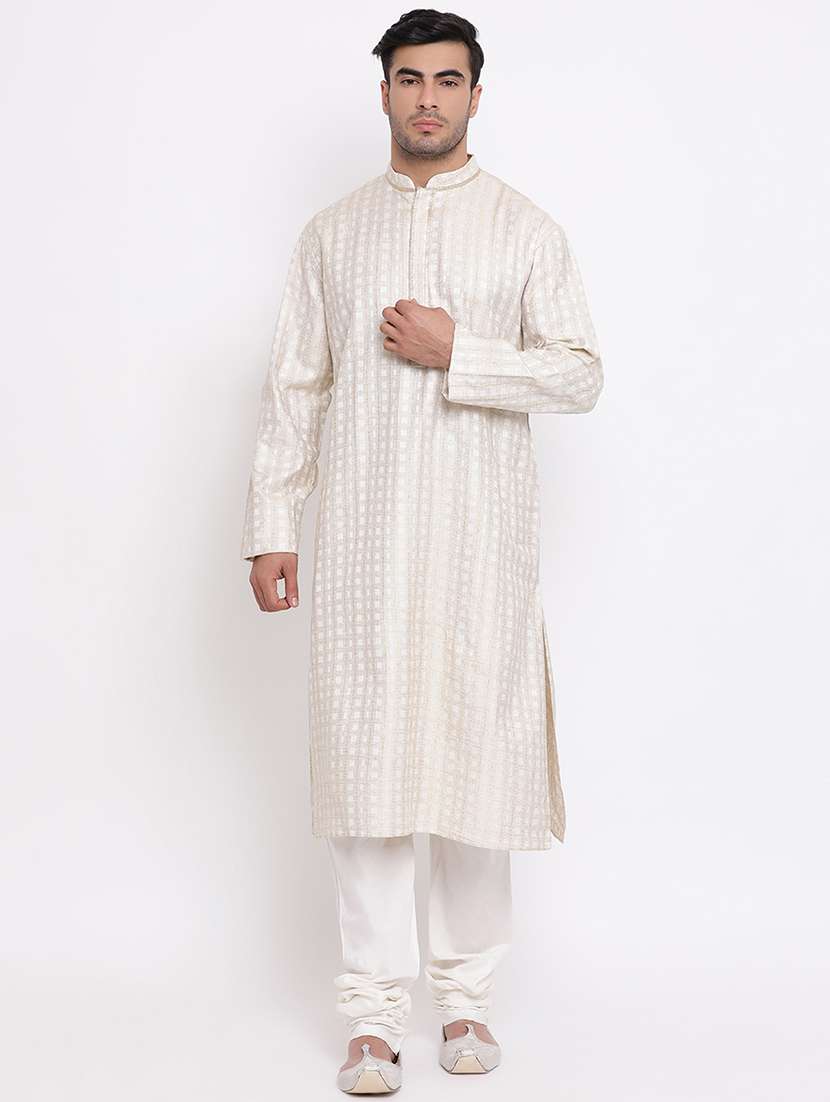 beige khadi kurta churidar set 