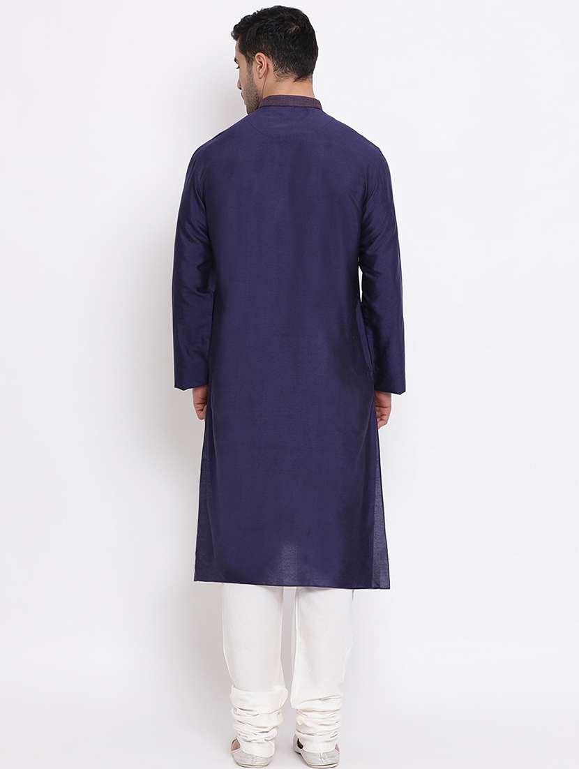 blue solid silk blend kurta churidar set - 16943238 -  Standard Image - 2