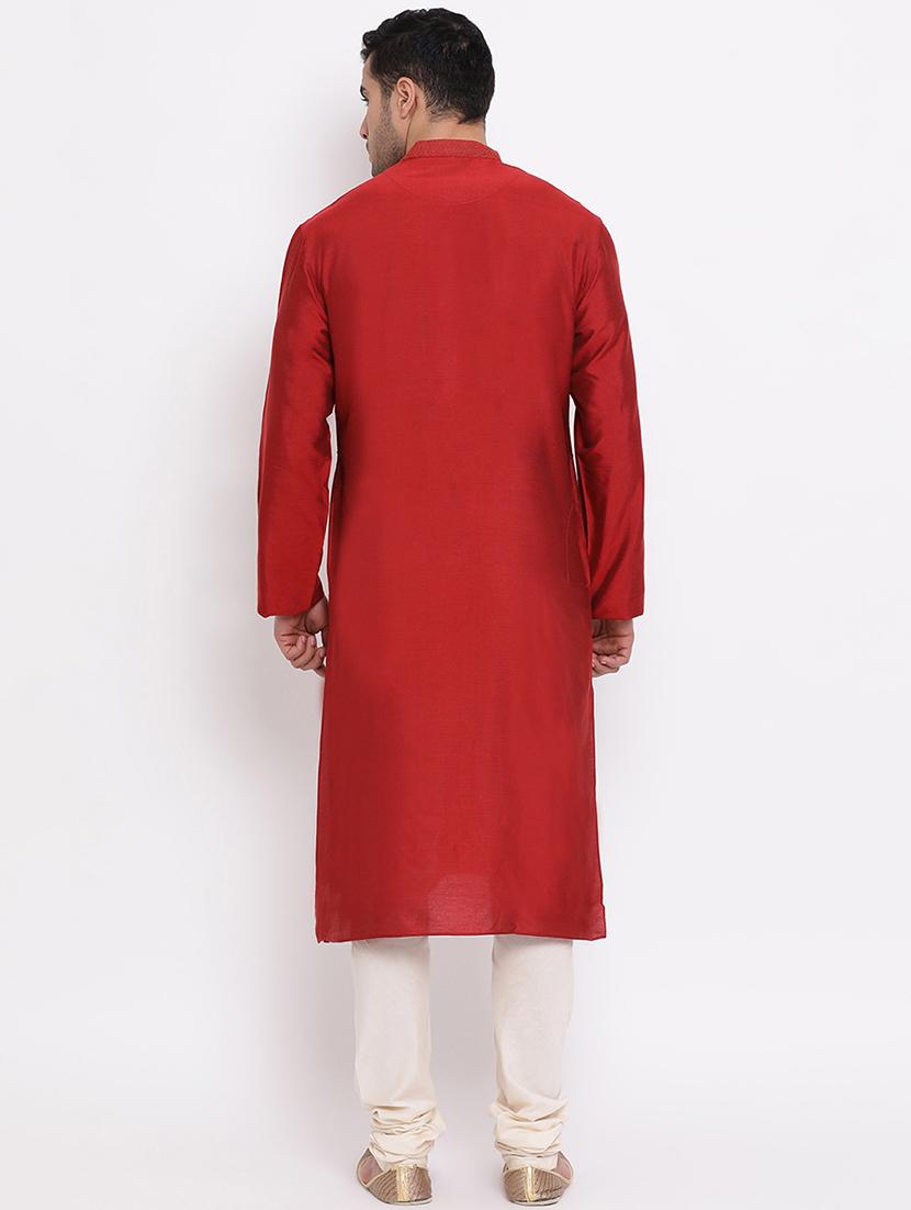 red solid silk blend kurta churidar set - 16943239 - Standard Image - 2