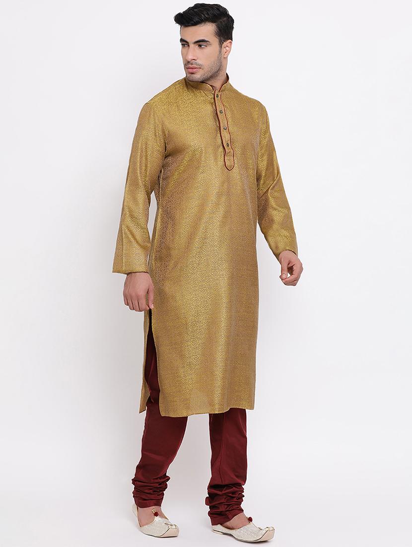 green pure silk brocade kurta churidar set - 16943255 - Standard Image - 2