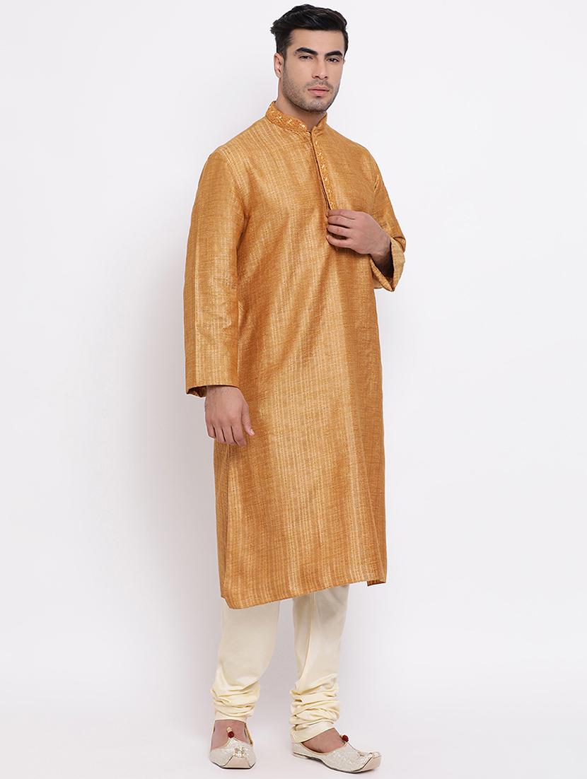 orange jacquard kurta churidar set - 16943259 - Standard Image - 2