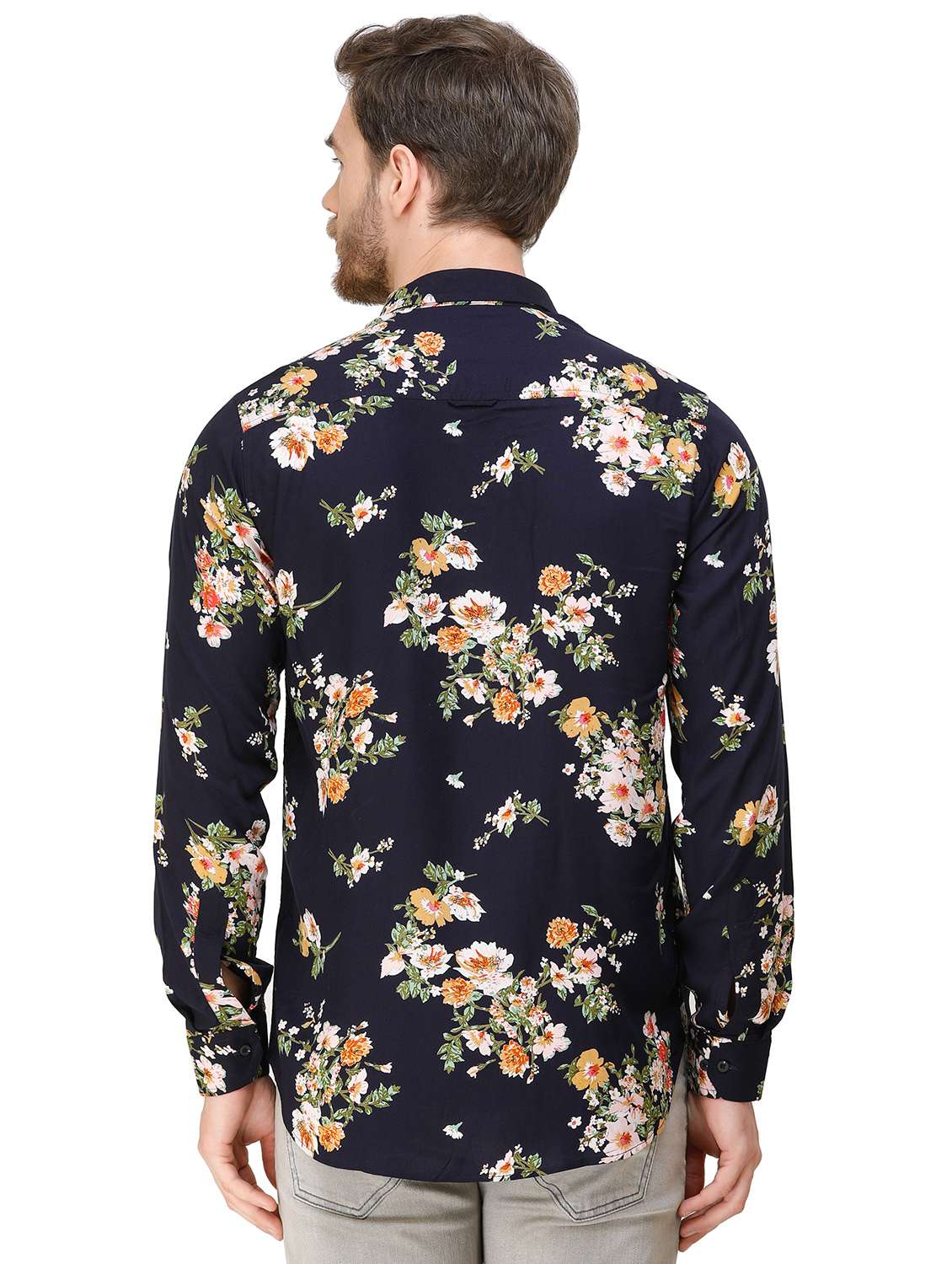 navy blue floral printed casual shirt - 16943418 - Standard Image - 2