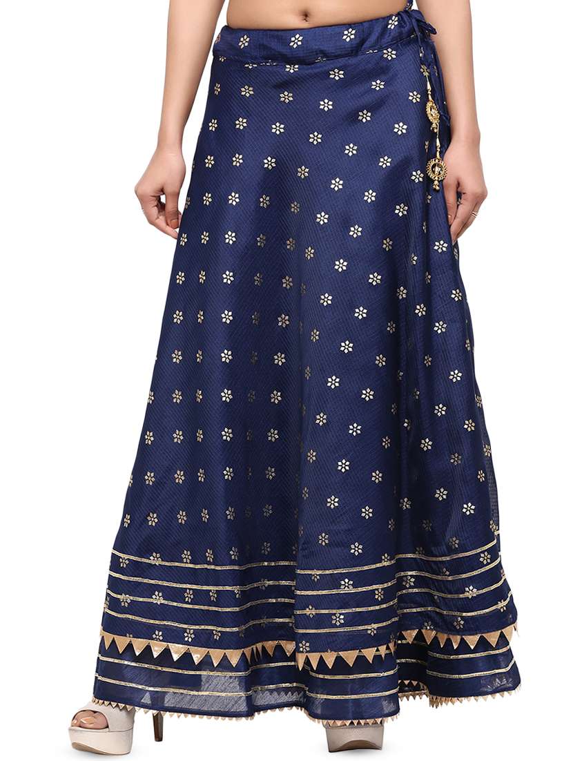 navy blue cotton flared skirt