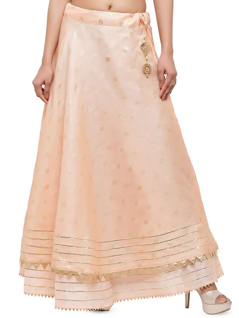 peach cotton flared skirt
