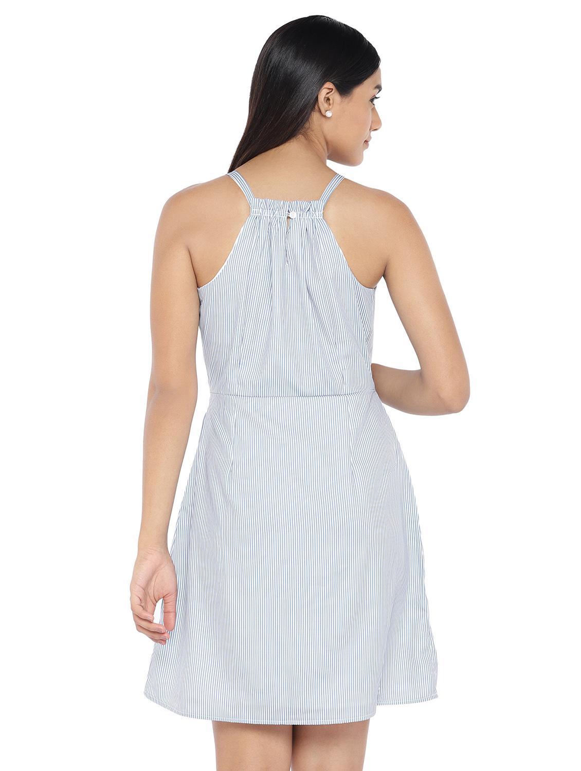 halter neck striped a-line dress - 16945526 - Standard Image - 2