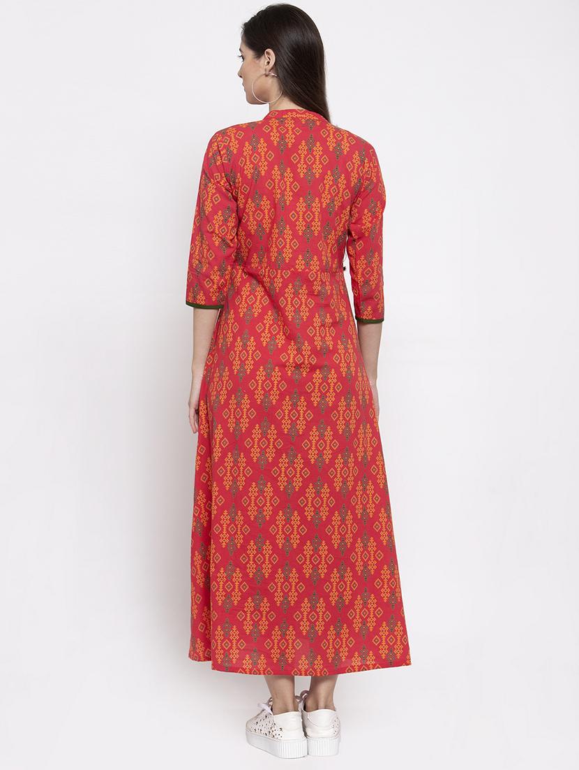 printed a-line ethnic dress - 16945562 - Standard Image - 2