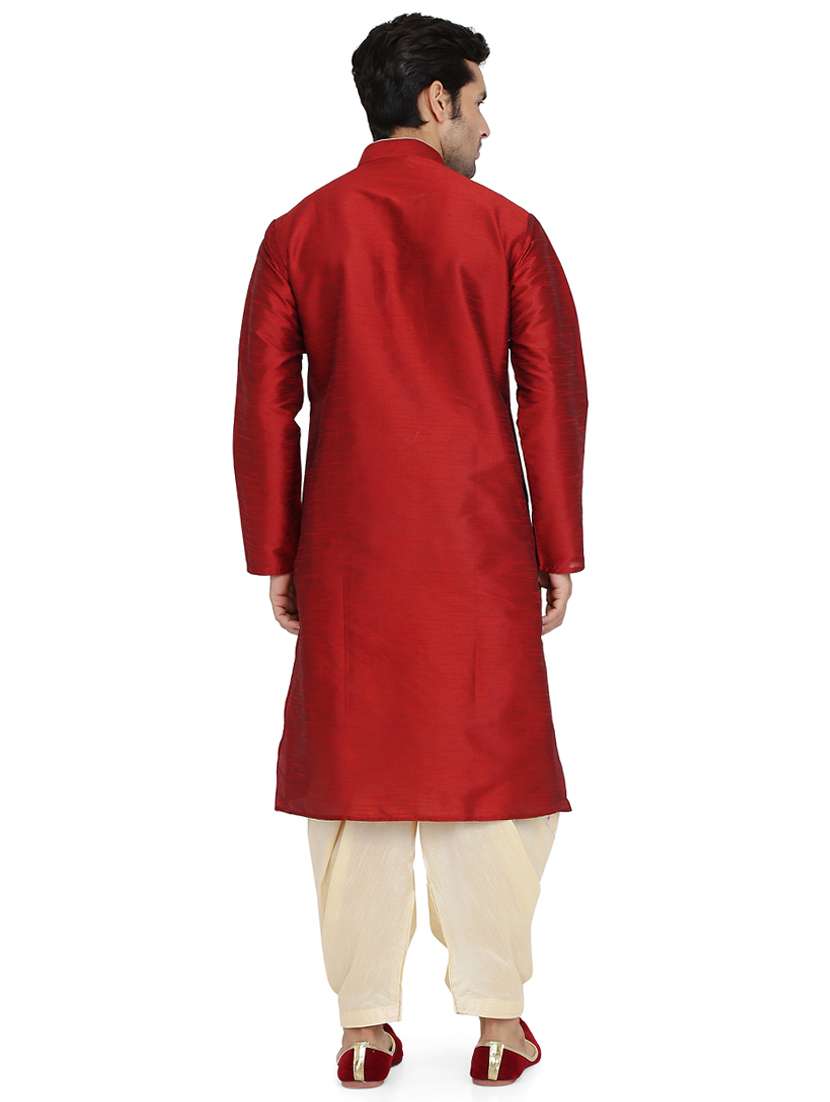 red silk blend dhoti kurta set - 16945631 - Standard Image - 2