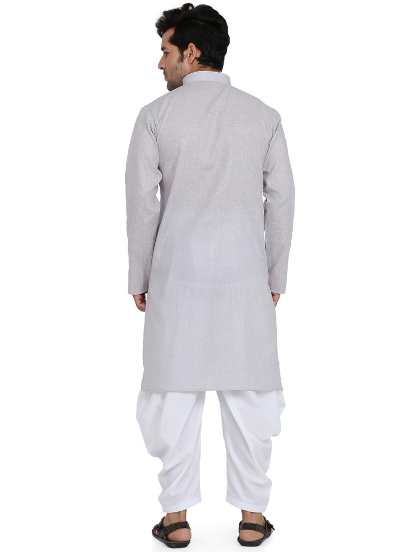 grey silk blend dhoti kurta set - 16945641 - Standard Image - 2