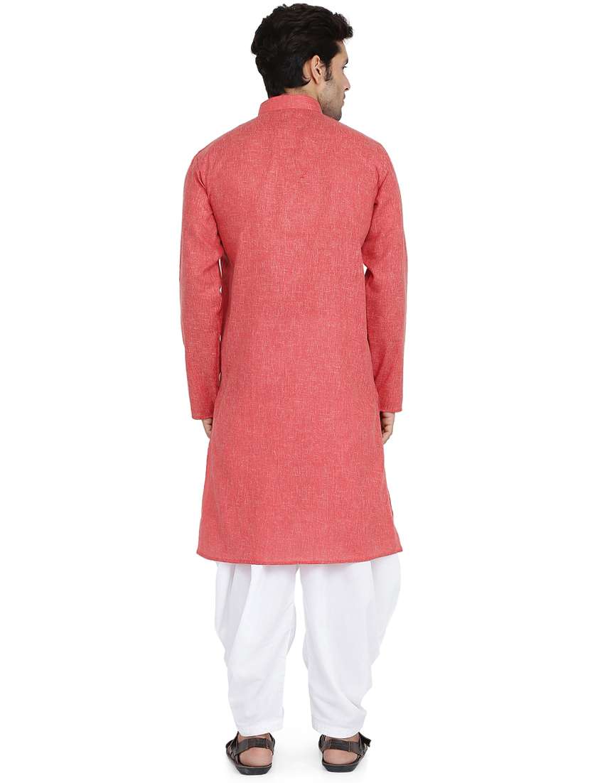 red silk blend dhoti kurta set - 16945644 - Standard Image - 2