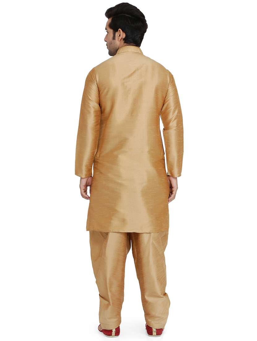 dark gold silk blend dhoti kurta set - 16945649 - Standard Image - 2