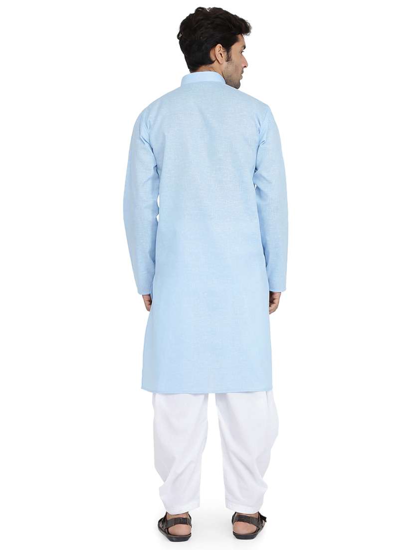 light blue silk blend dhoti kurta set - 16945652 - Standard Image - 2