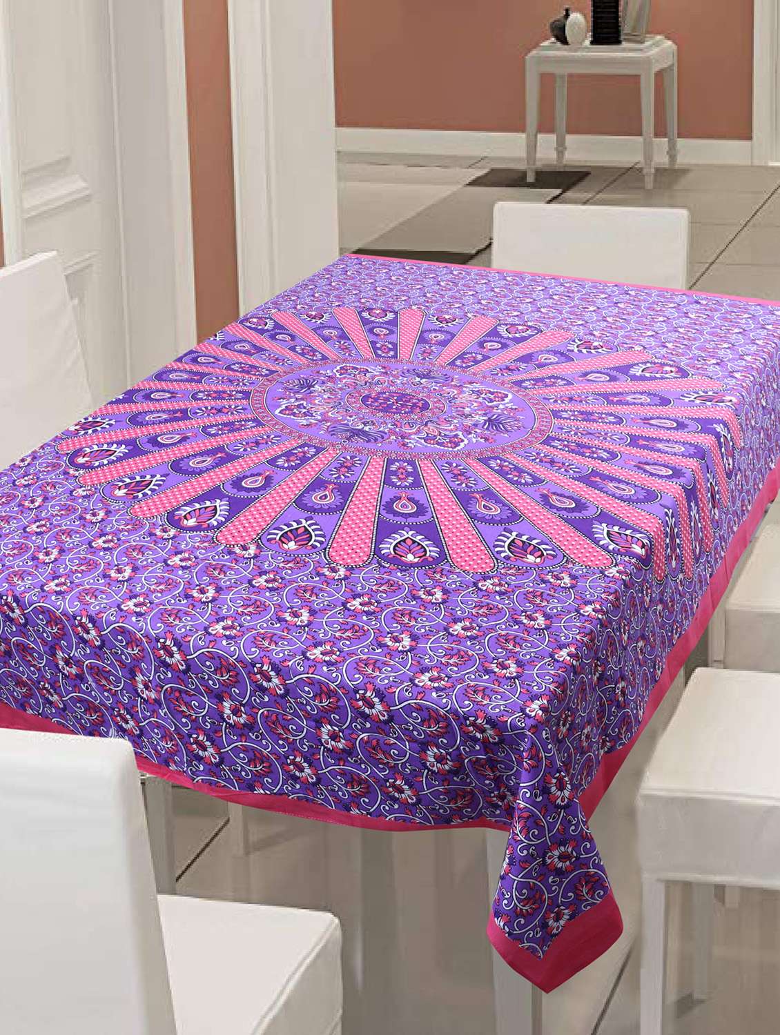  cotton jaipuri print 6 to 8 seater table cloth cover