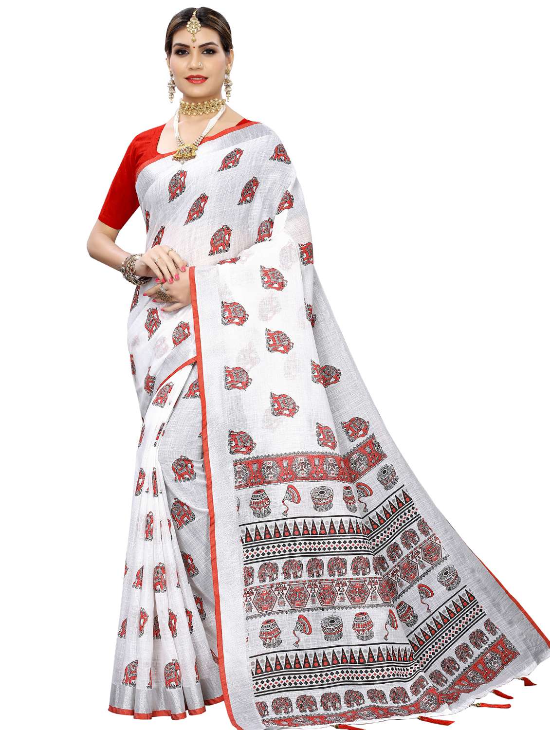 conversational printed saree with blouse