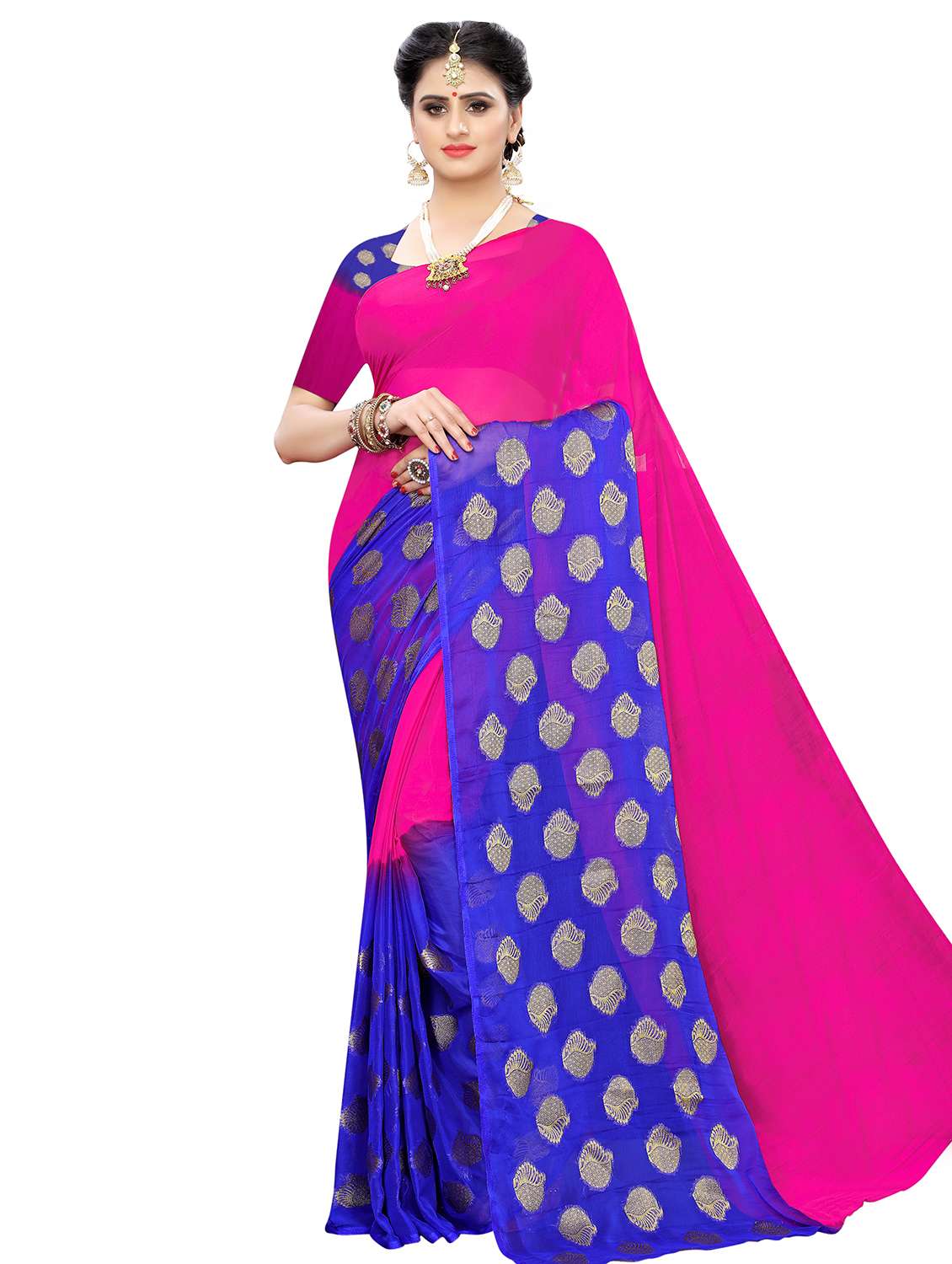color block printed saree with blouse