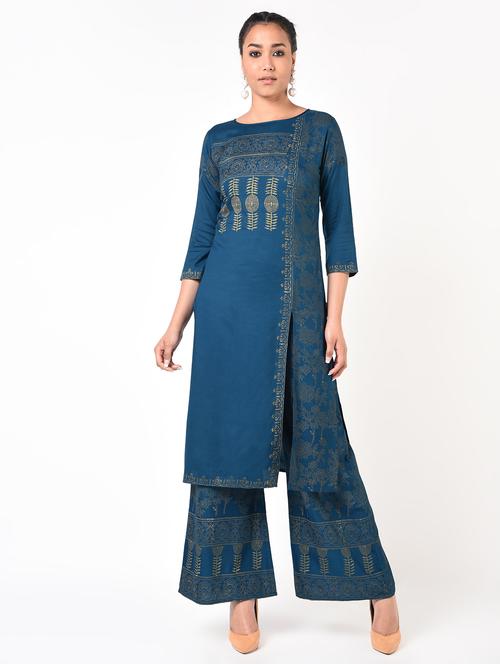aniyah women gold print flared palazzo - 16951334 - Standard Image - 0