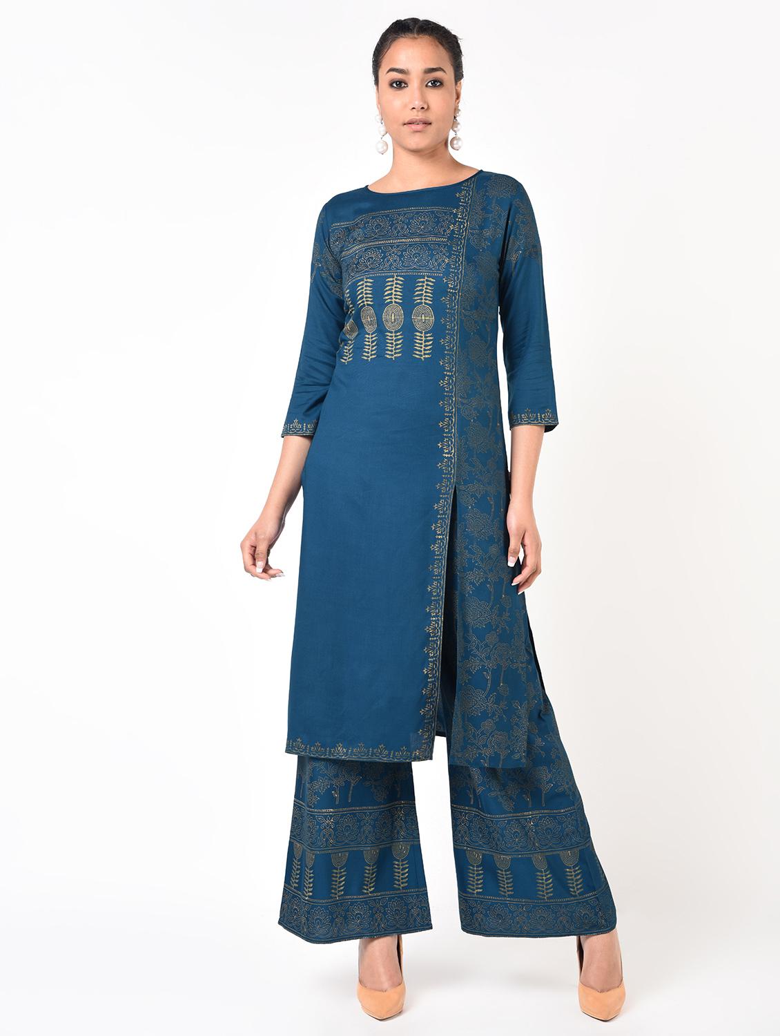 aniyah women gold print flared palazzo - 16951334 - Zoom Image - 0