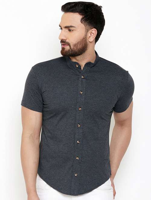 grey solid casual shirt - 16952421 - Standard Image - 0
