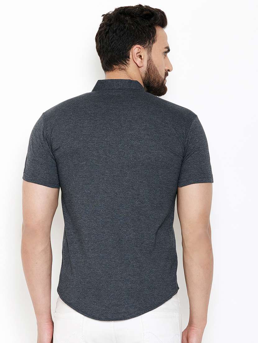 grey solid casual shirt - 16952421 - Standard Image - 2
