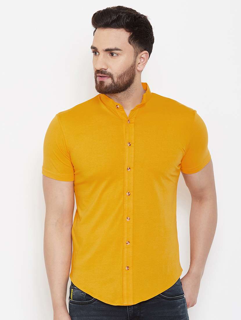 men yellow slim fit solid casual shirt
