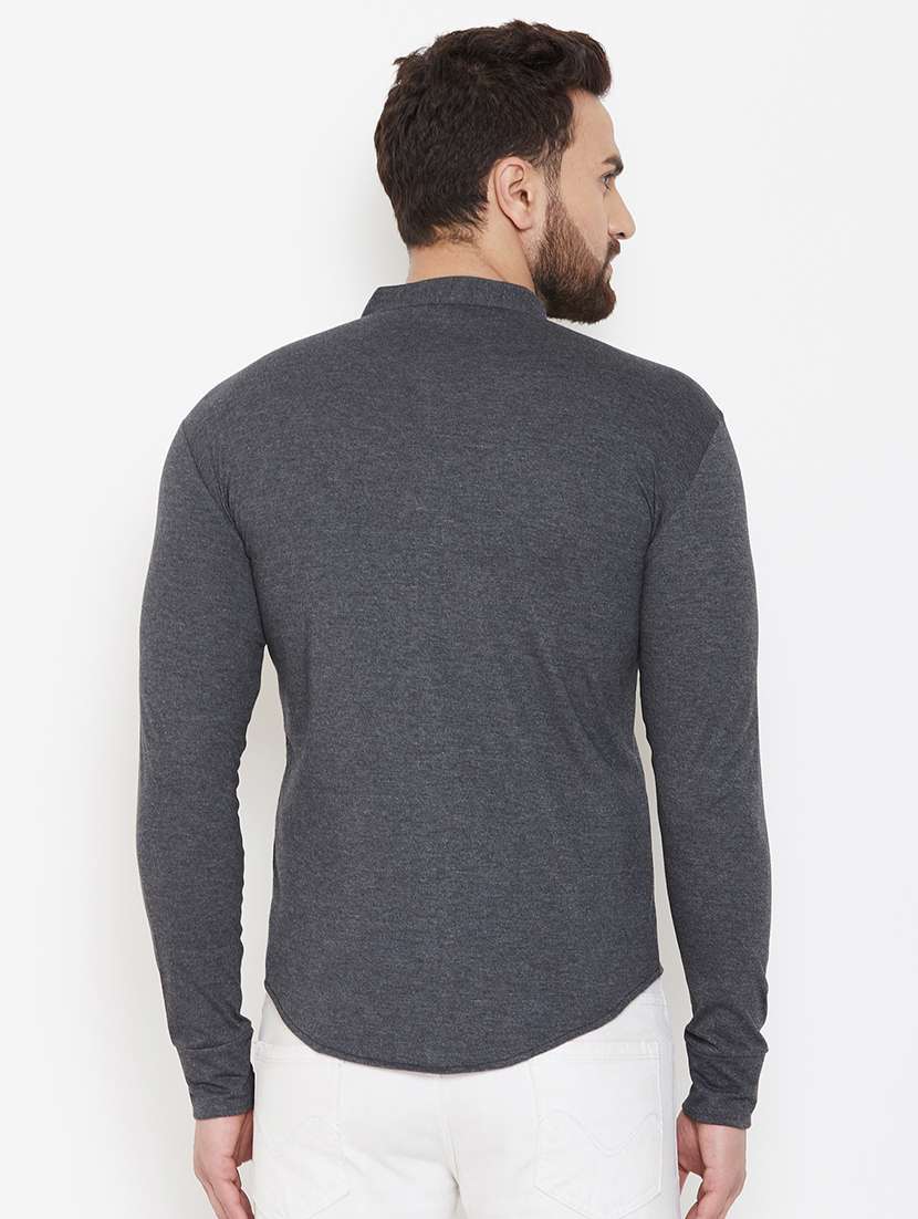 grey solid casual shirt - 16952426 -  Standard Image - 2