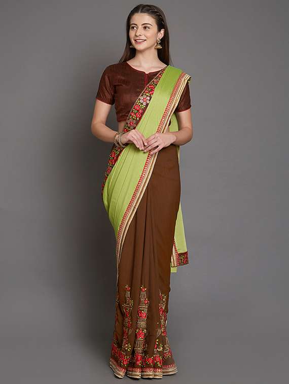 half & half embroidered saree with blouse