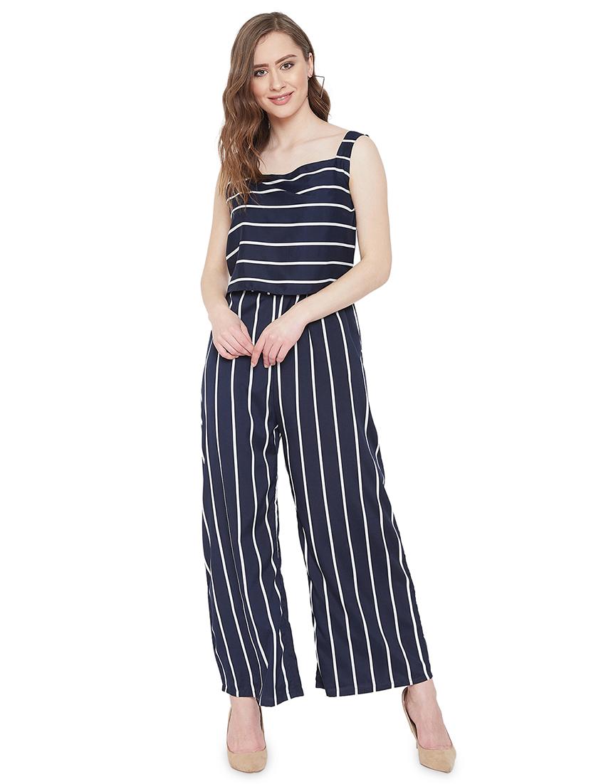 square neck striped full leg jumpsuit - 16958492 - Zoom Image - 0