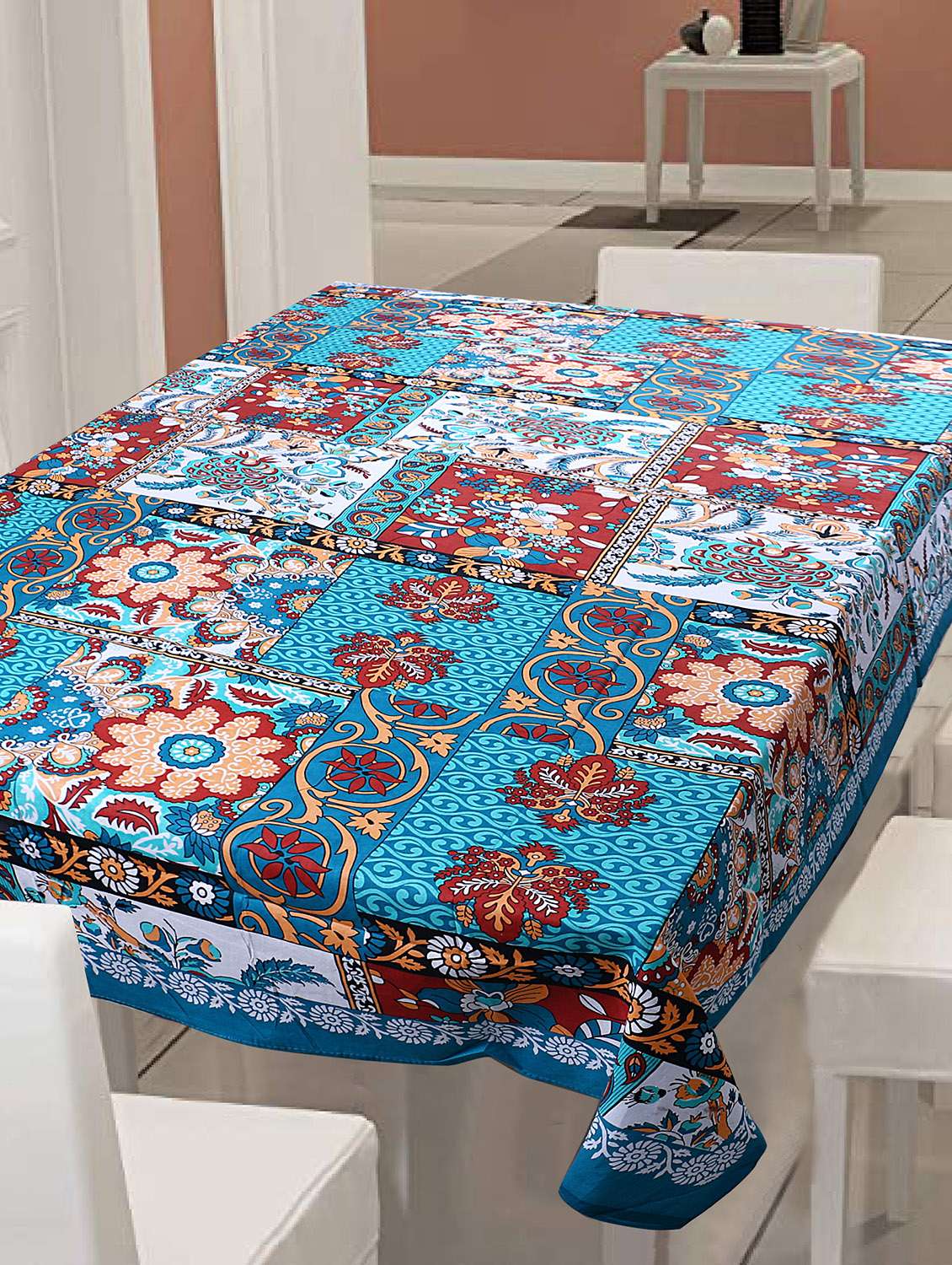 cotton jaipuri print 6 to 8 seater table cloth cover 
