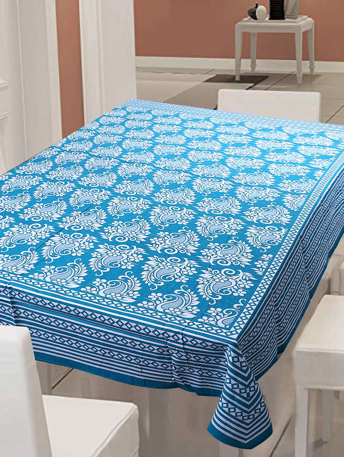 cotton jaipuri print 6 to 8 seater table cloth cover 