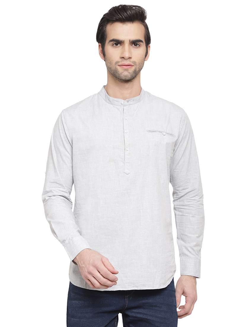 grey solid short kurta