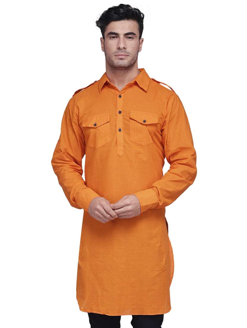 orange solid pathani kurta