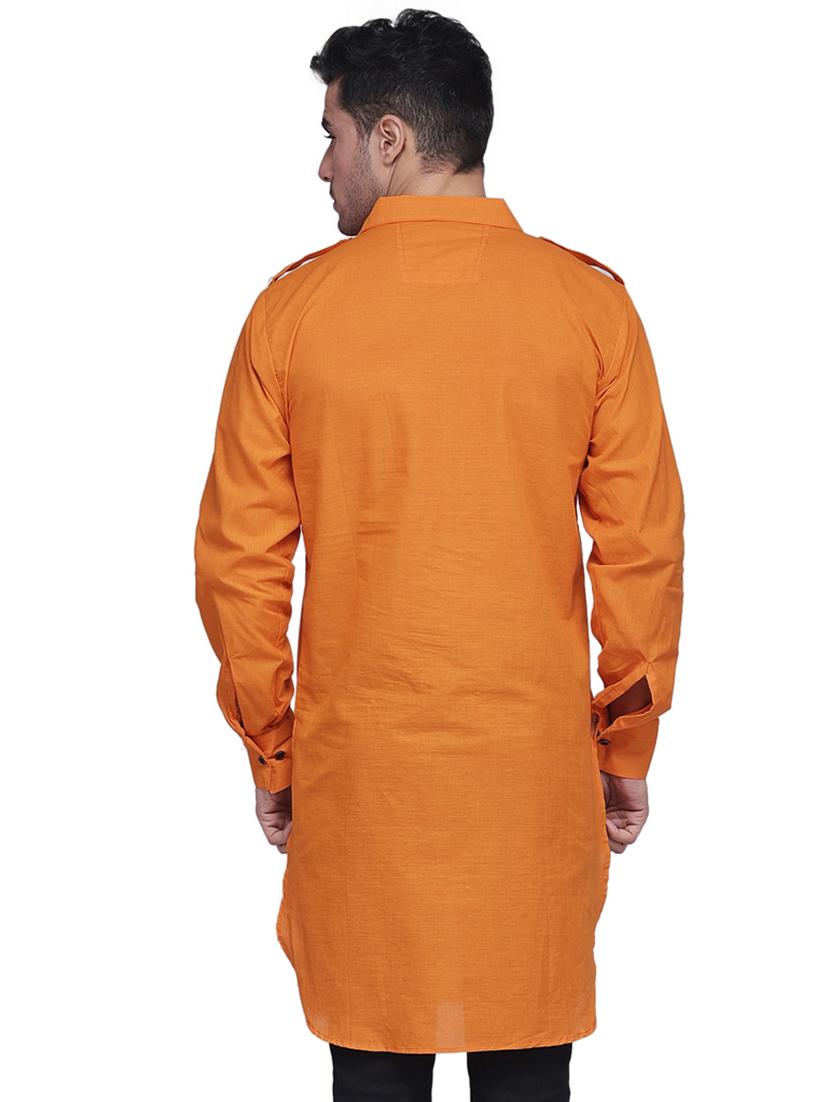 orange solid pathani kurta - 16963533 - Standard Image - 2