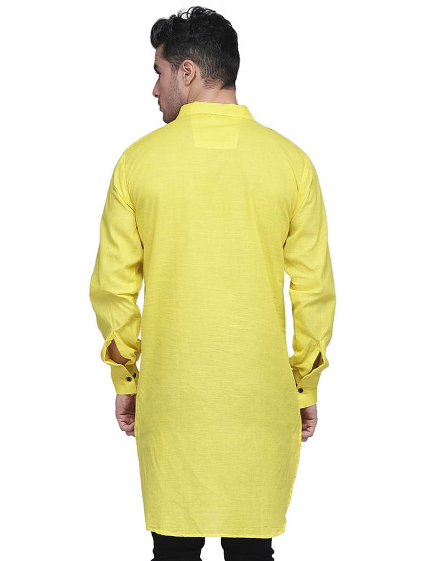 yellow solid pathani kurta - 16963536 - Standard Image - 2