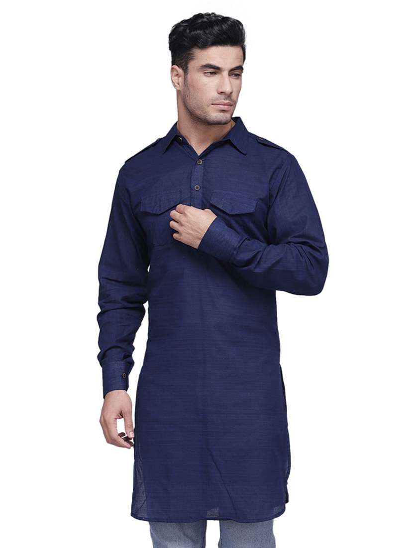 navy blue solid pathani kurta - 16963537 -  Zoom Image - 0