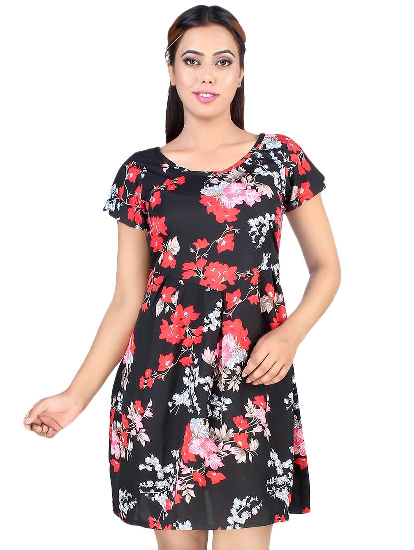 round neck floral a-line dress