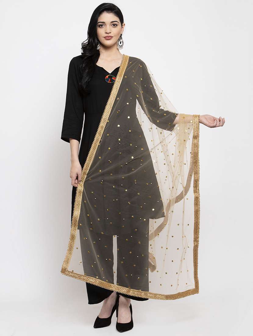 gold self designed gota work embroidered dupatta